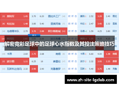 解密竞彩足球中的足球心水指数及其投注策略技巧