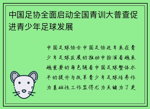 中国足协全面启动全国青训大普查促进青少年足球发展